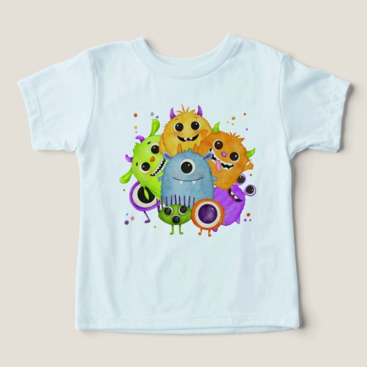 かわいいモンスターの水彩画の子供服Tシャツ (デザイン正面)