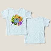 かわいいモンスターの水彩画の子供服Tシャツ (デザイン正面&裏面)