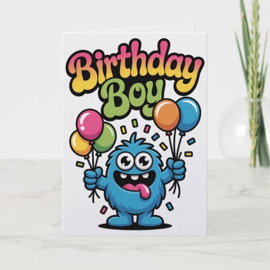 かわいいモンスターの誕生日おめでとうカード 少年 カード (正面)