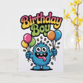 かわいいモンスターの誕生日おめでとうカード 少年 カード (黄色い花)