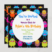 かわいいモンスターの誕生日のパーティの招待状のテンプレート 招待状 (正面/裏面)