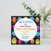 かわいいモンスターの誕生日のパーティの招待状のテンプレート 招待状 (スタンド正面)