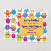 かわいいモンスターの誕生日パーティー招待状テンプレート 招待状 (正面/裏面)