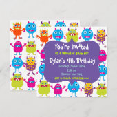 かわいいモンスターの誕生日パーティー招待状テンプレート 招待状 (正面/裏面)