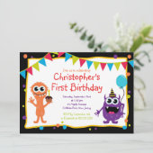 かわいいモンスターの誕生日パーティー招待状 招待状 (スタンド正面)