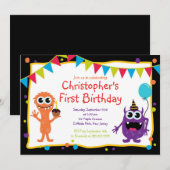 かわいいモンスターの誕生日パーティー招待状 招待状 (正面/裏面)