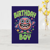 かわいいモンスターの誕生日ボーイカード カード (黄色い花)