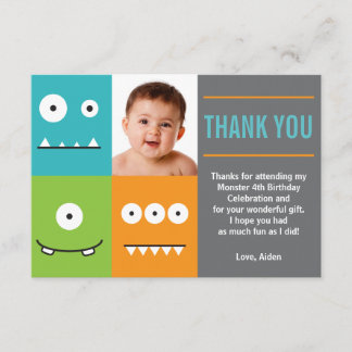 かわいいモンスターの顔は感謝していしています サンキューカード