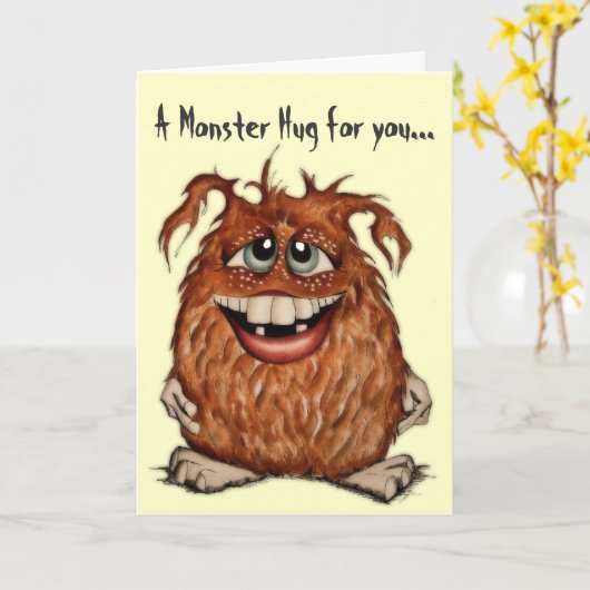 かわいいモンスターは挨拶状を抱き締めます カード (黄色い花)