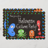 かわいいモンスターキッズハロウィーンの衣装パーティー 招待状 (正面/裏面)