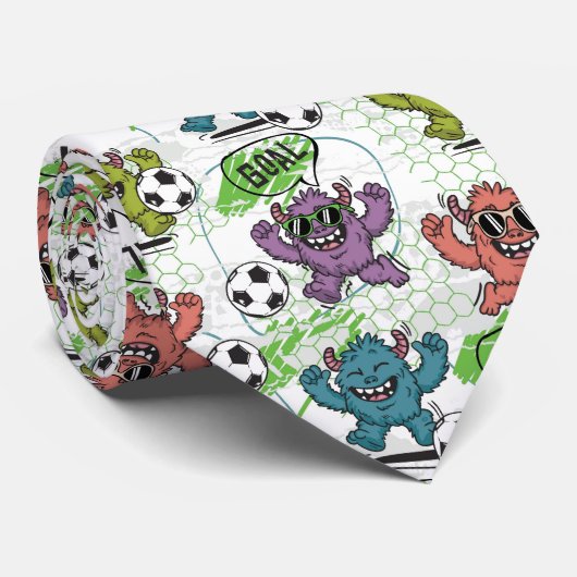 かわいいモンスターサッカー柄 ネクタイ (ロール)