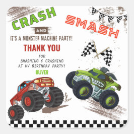 かわいいモンスターサンキューカートラック子供の誕生日 スクエアシール