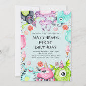 かわいいモンスターズキッドの誕生日パーティー 招待状 (正面)