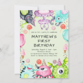 かわいいモンスターズキッドの誕生日パーティー 招待状 (正面)