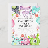 かわいいモンスターズキッドの誕生日パーティー 招待状 (正面)