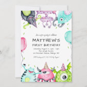 かわいいモンスターズキッドの誕生日パーティー 招待状 (正面)