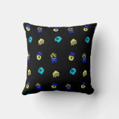 かわいいモンスターズ緑のティール(緑がかった色)ブルーイエローオンブラック クッション (裏面)