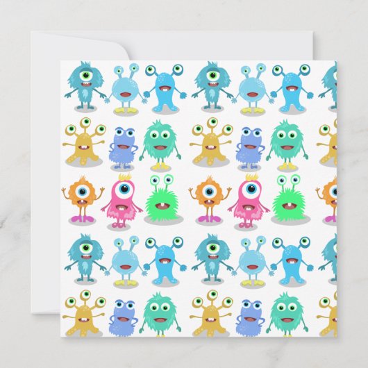 かわいいモンスターズ1種類の誕生日招待状 招待状 (裏面)
