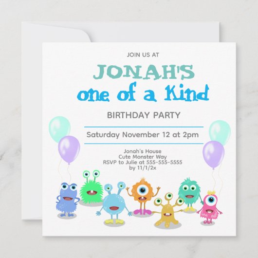 かわいいモンスターズ1種類の誕生日招待状 招待状 (正面)