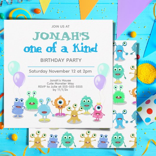 かわいいモンスターズ1種類の誕生日招待状 招待状