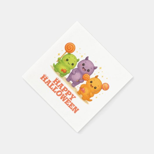 かわいいモンスターズ&棒つきキャンデーハロウィーンフェイバーバッグ スタンダードカクテルナプキン (角)