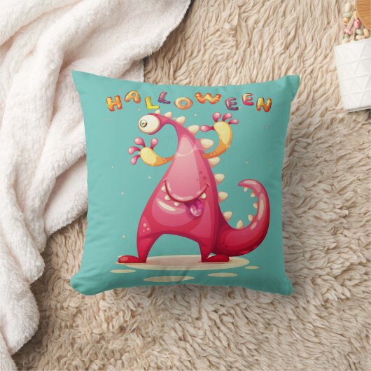 かわいいモンスターディノハロウィンカラー クッション (ブランケット)