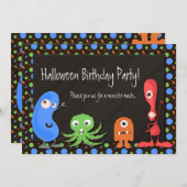 かわいいモンスターハロウィンバースデーパーティ招待状 招待状 (正面/裏面)