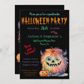 かわいいモンスターハロウィーンの衣装パーティー 招待状 (正面/裏面)