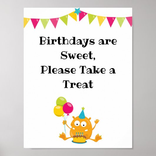 かわいいモンスターバースデーパーティーのサイン ポスター (正面)