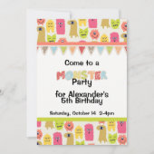 かわいいモンスターバースデーパーティーへの招待 招待状 (正面)