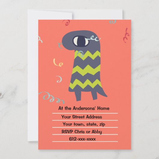 かわいいモンスターバースデーパーティーへの招待 招待状 (裏面)