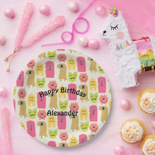 かわいいモンスターバースデーパーティープレート ペーパープレート (パーティー)