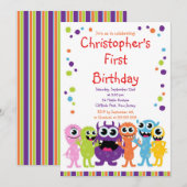 かわいいモンスターバースデーパーティ招待状 招待状 (正面/裏面)