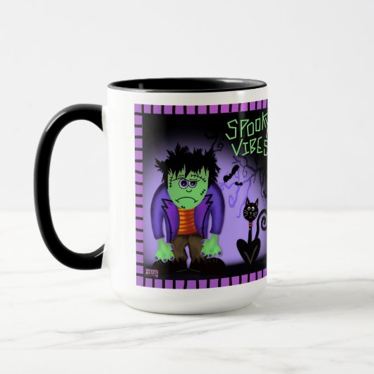 かわいいモンスターブラックキャットパープル不気味カスタマイズ マグカップ (左)