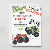 かわいいモンスター機械のトラックカーの子供の誕生日男の子 サンキューカード (正面)