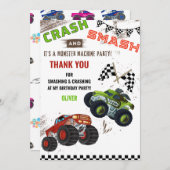 かわいいモンスター機械の自動車トラックの子供の誕生日男の子 サンキューカード (正面/裏面)