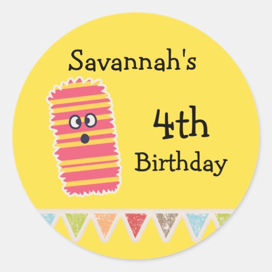 かわいいモンスター誕生日ステッカークラシックラウンド ラウンドシール (正面)
