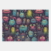 かわいいモンスター、おもしろい、ハロウィンカラフルー ラッピングペーパーシート (正面2)