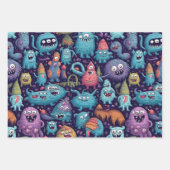 かわいいモンスター、おもしろい、ハロウィンカラフルー ラッピングペーパーシート (正面)