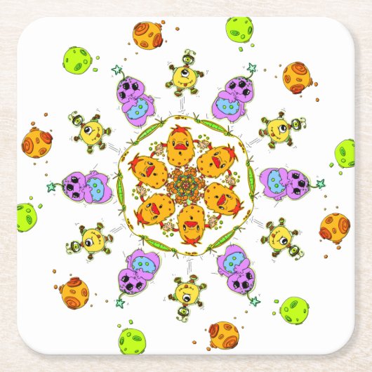 かわいいモンスター スクエアペーパーコースター (正面)