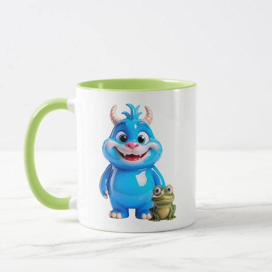 かわいいモンスター 光沢ブルー カエル 友達 マグカップ (左)