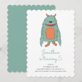 かわいいモンスター。誕生日パーティーの招待状。赤ちゃん男の子 招待状 (正面/裏面)