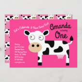 かわいいモーウシキッズ1歳の誕生日パーティの招待状 招待状 (正面/裏面)