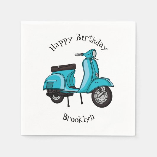 かわいいモープオートバイカートゥーンイラストレーション スタンダードカクテルナプキン (正面)