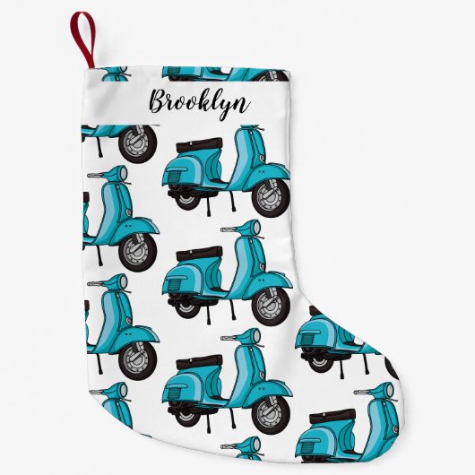 かわいいモープオートバイカートゥーンイラストレーション スモールクリスマスストッキング (正面)