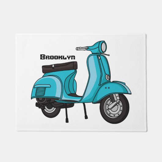 かわいいモープオートバイカートゥーンイラストレーション ドアマット (正面)