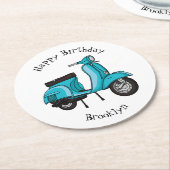 かわいいモープオートバイカートゥーンイラストレーション ラウンドペーパーコースター (アングル)