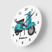 かわいいモープオートバイカートゥーンイラストレーション ラウンド壁時計 (傾斜)