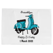 かわいいモープオートバイカートゥーンイラストレーション ラージペーパーバッグ (裏面)