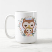 かわいいモーミフクロウ妊娠のお知らせ コーヒーマグカップ (左)